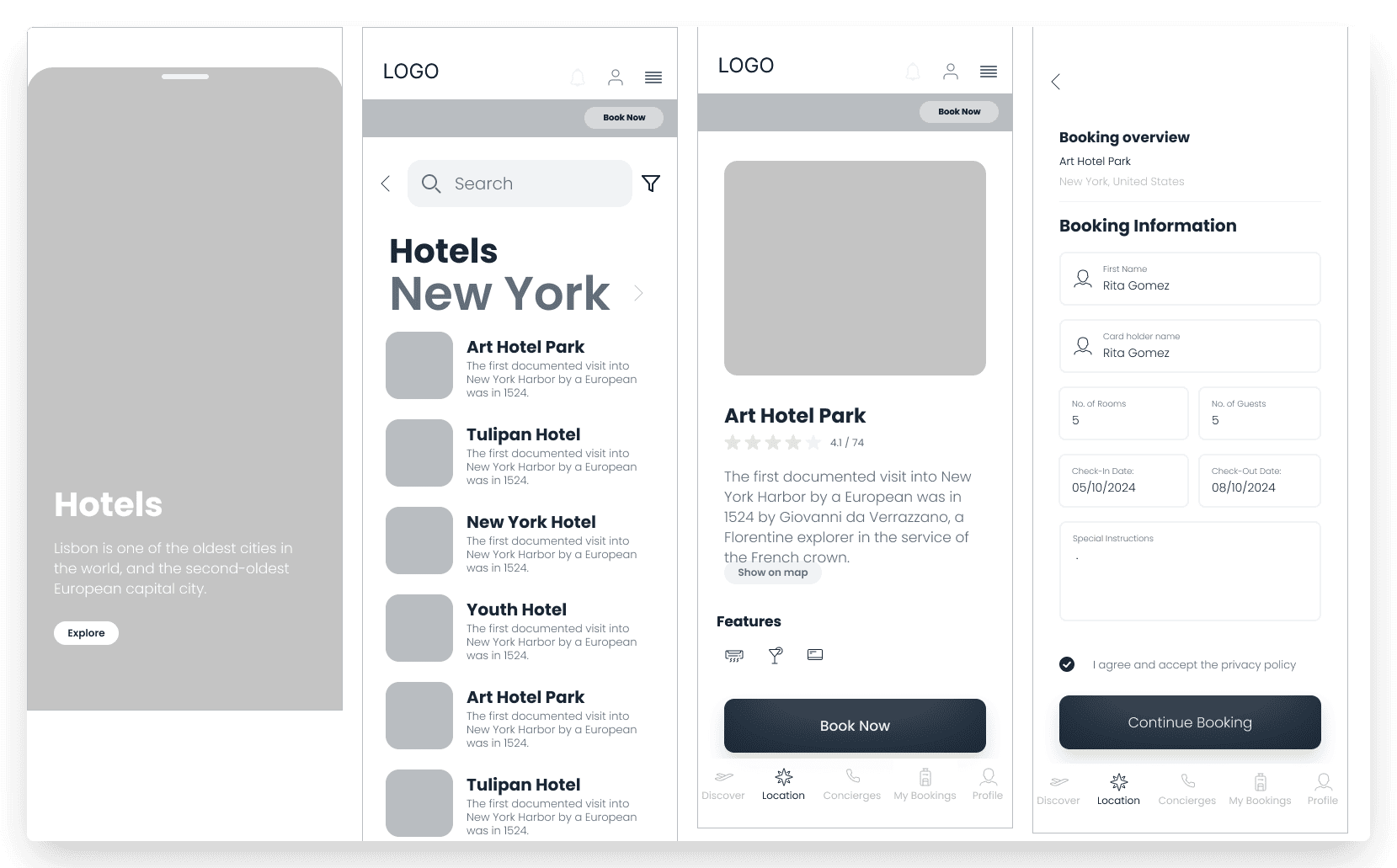 App Design wireframe